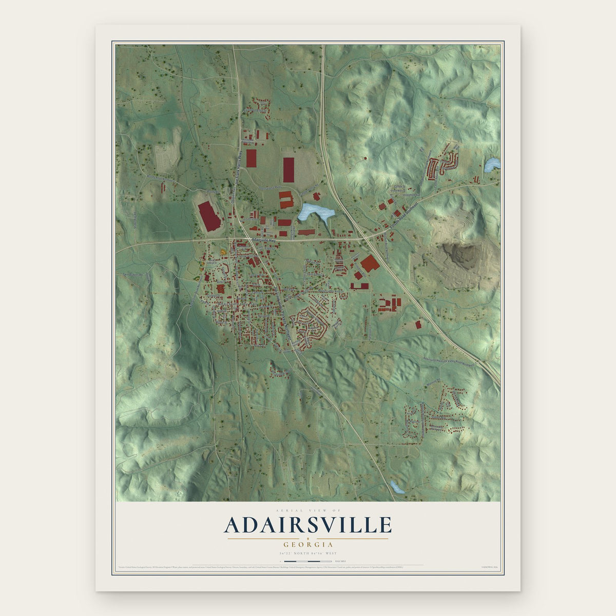 Adairsville, Georgia map print, the full design