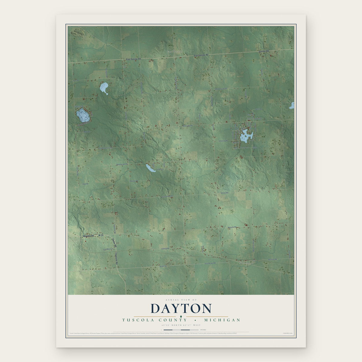 Dayton, Tuscola County, Michigan map print, the full design