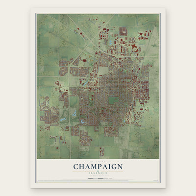 Champaign, Illinois map print, the full design
