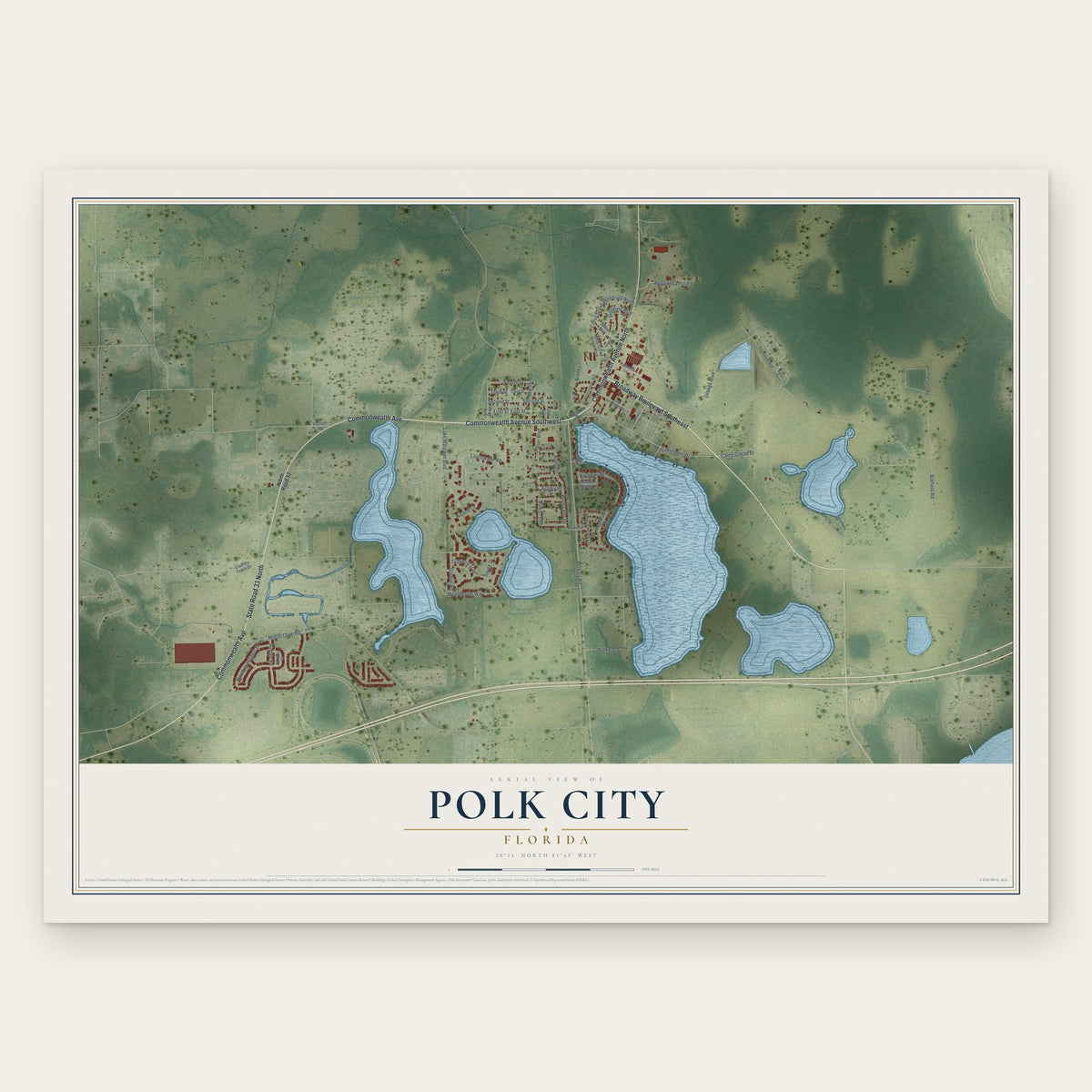 Polk City, Florida map print, the full design