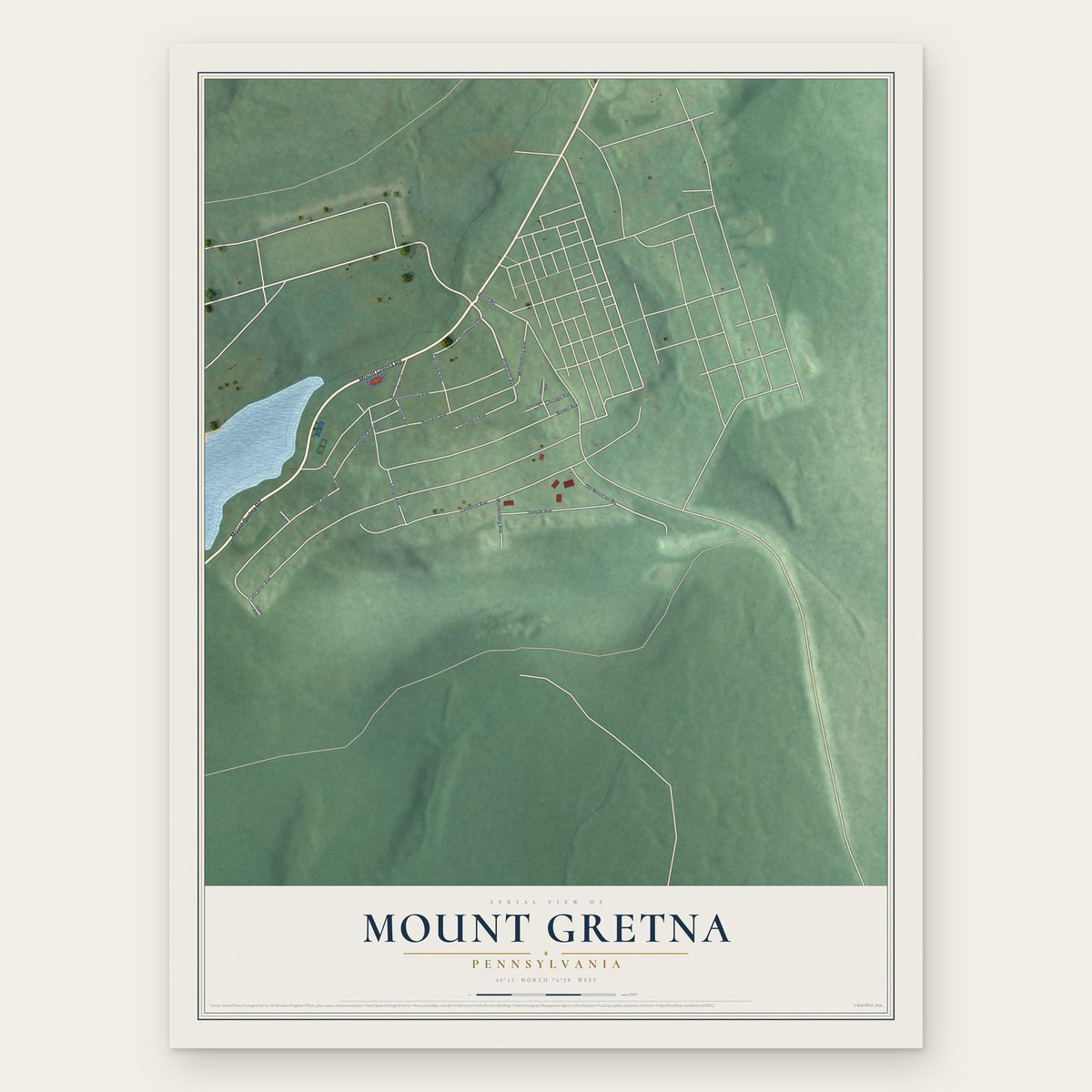 Mount Gretna, Pennsylvania map print, the full design