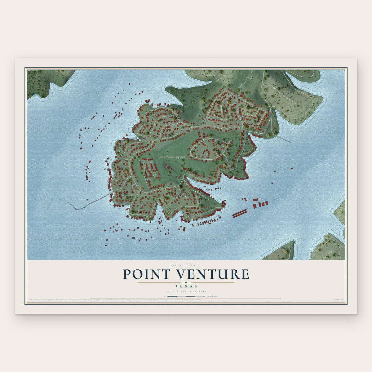 Point Venture, Texas map print, the full design
