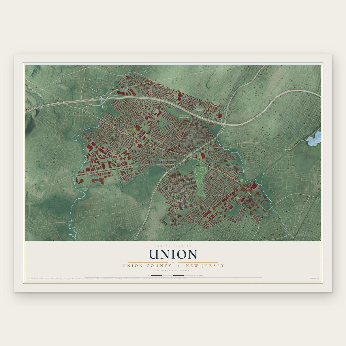 Union, Union County, New Jersey map print, the full design