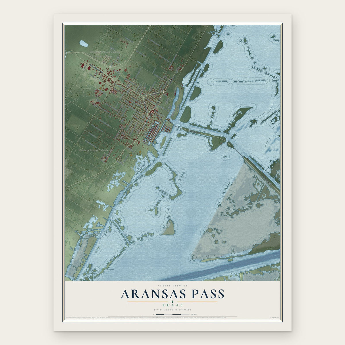 Aransas Pass, Texas map print, the full design