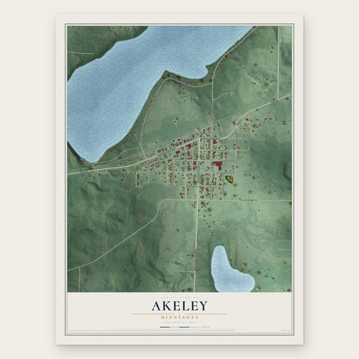 Akeley, Minnesota map print, the full design