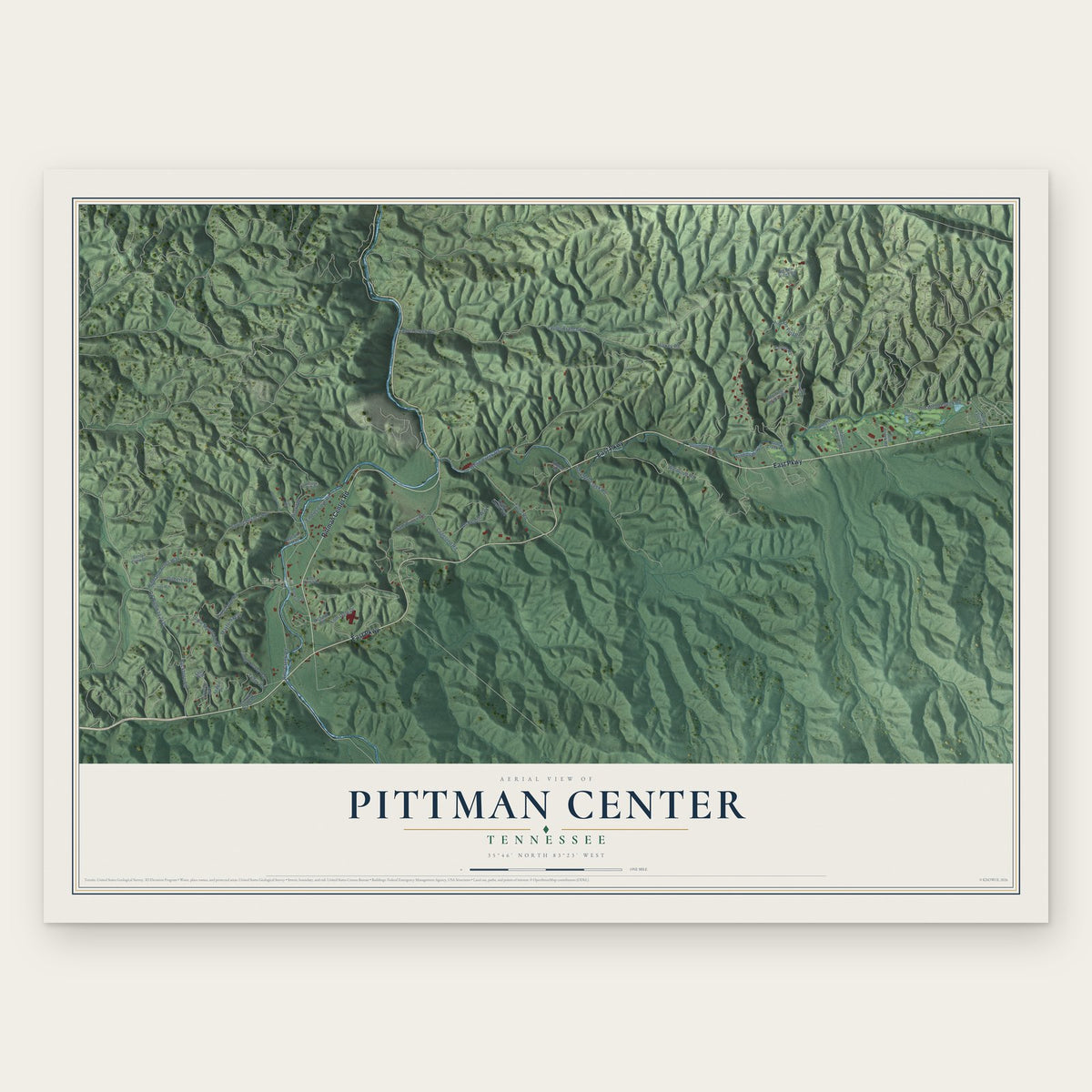 Pittman Center, Tennessee map print, the full design