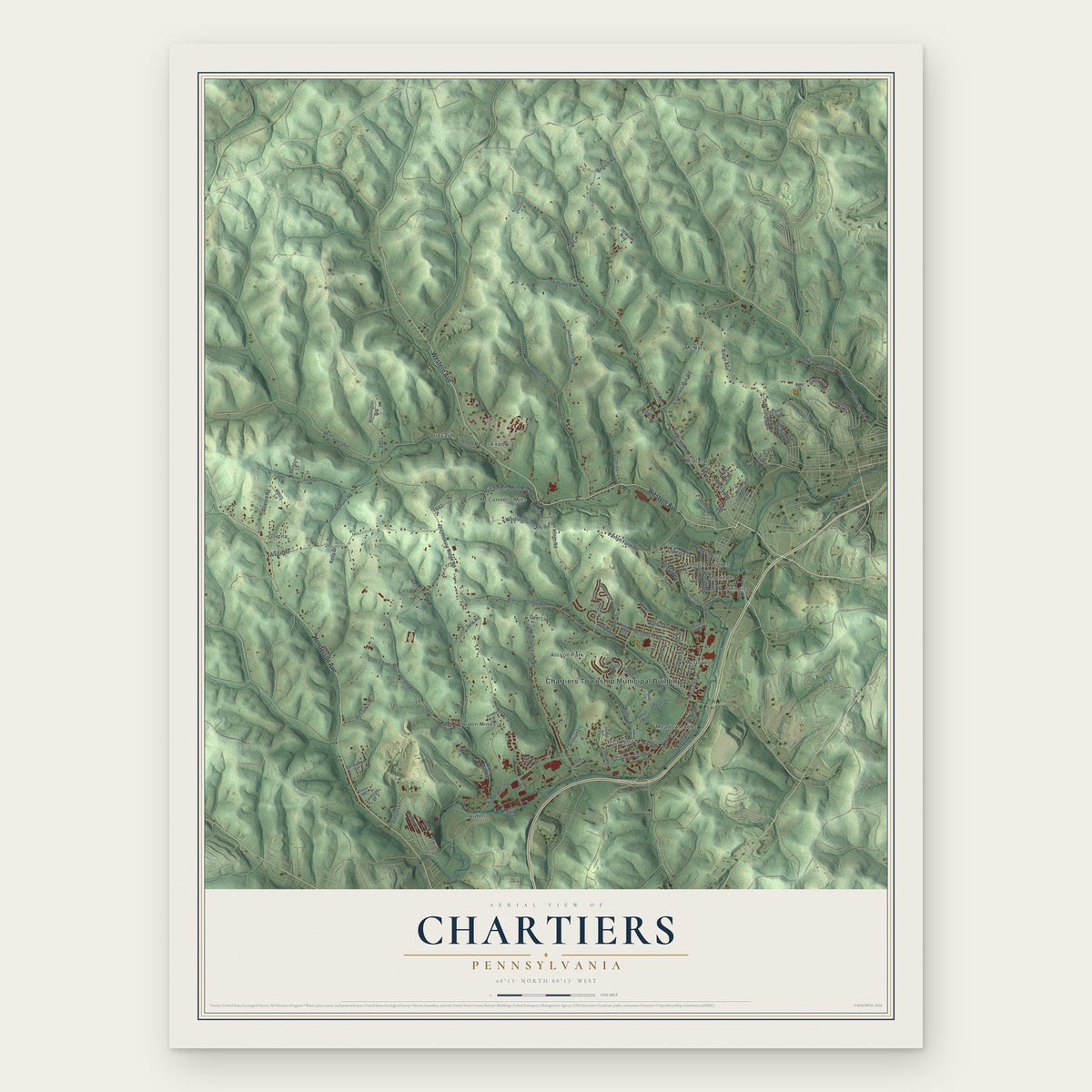 Chartiers, Pennsylvania map print, the full design