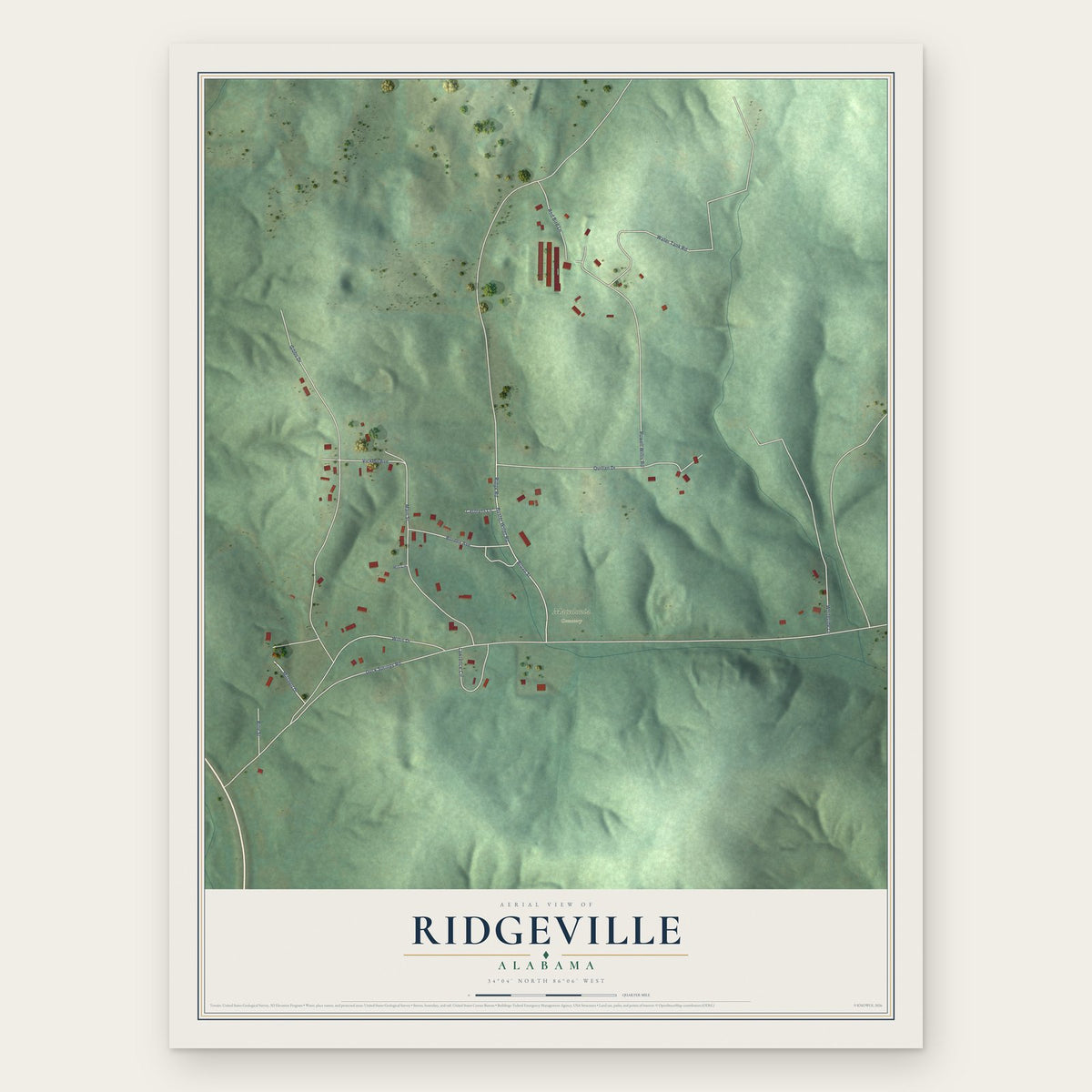 Ridgeville, Alabama map print, the full design