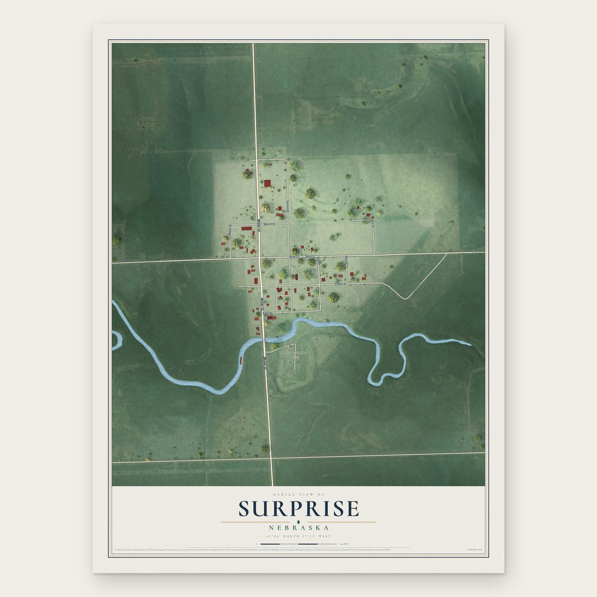 Surprise, Nebraska map print, the full design