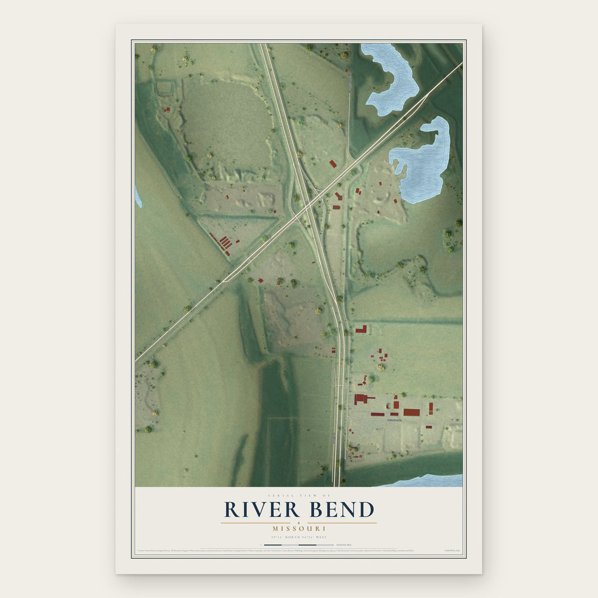 River Bend, Missouri map print, the full design