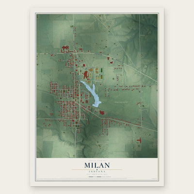 Milan, Indiana map print, the full design