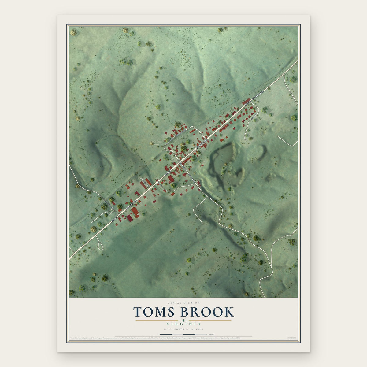 Toms Brook, Virginia map print, the full design
