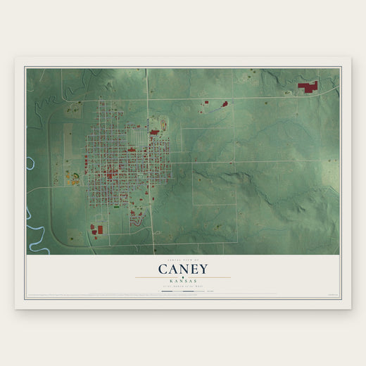 Caney, Kansas map print, the full design