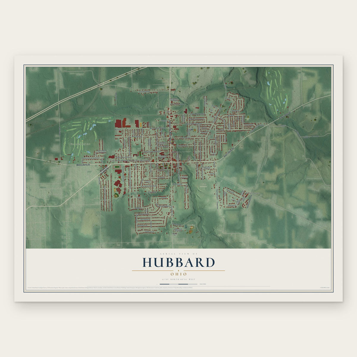 Hubbard, Ohio map print, the full design