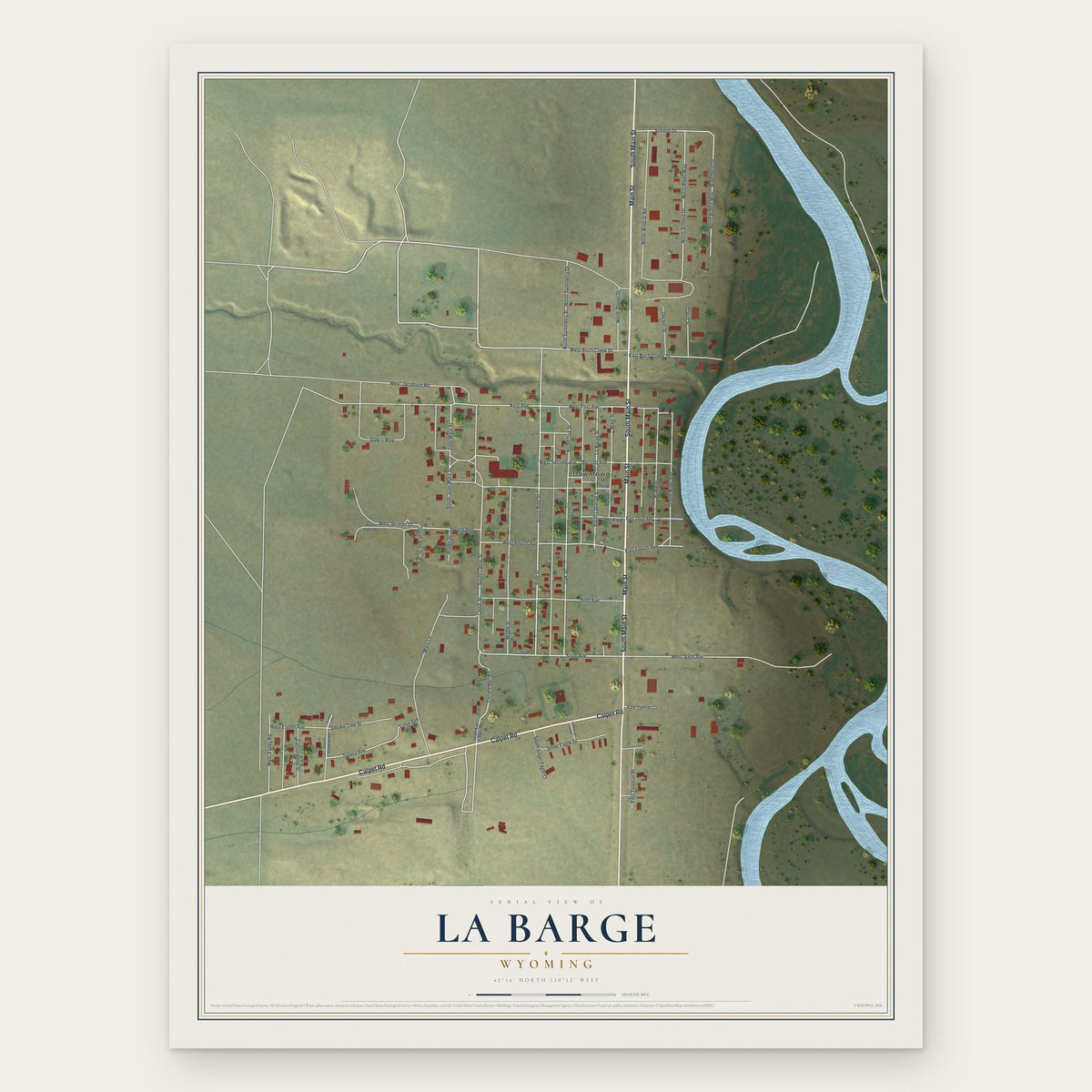 La Barge, Wyoming map print, the full design