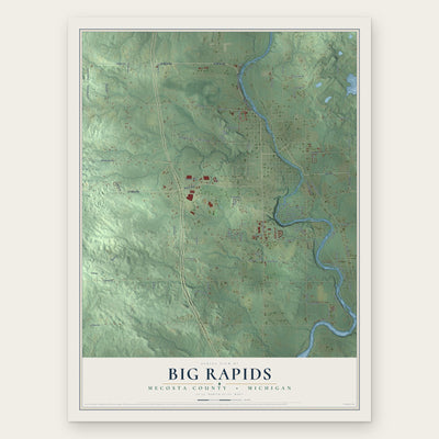Big Rapids, Mecosta County, Michigan map print, the full design