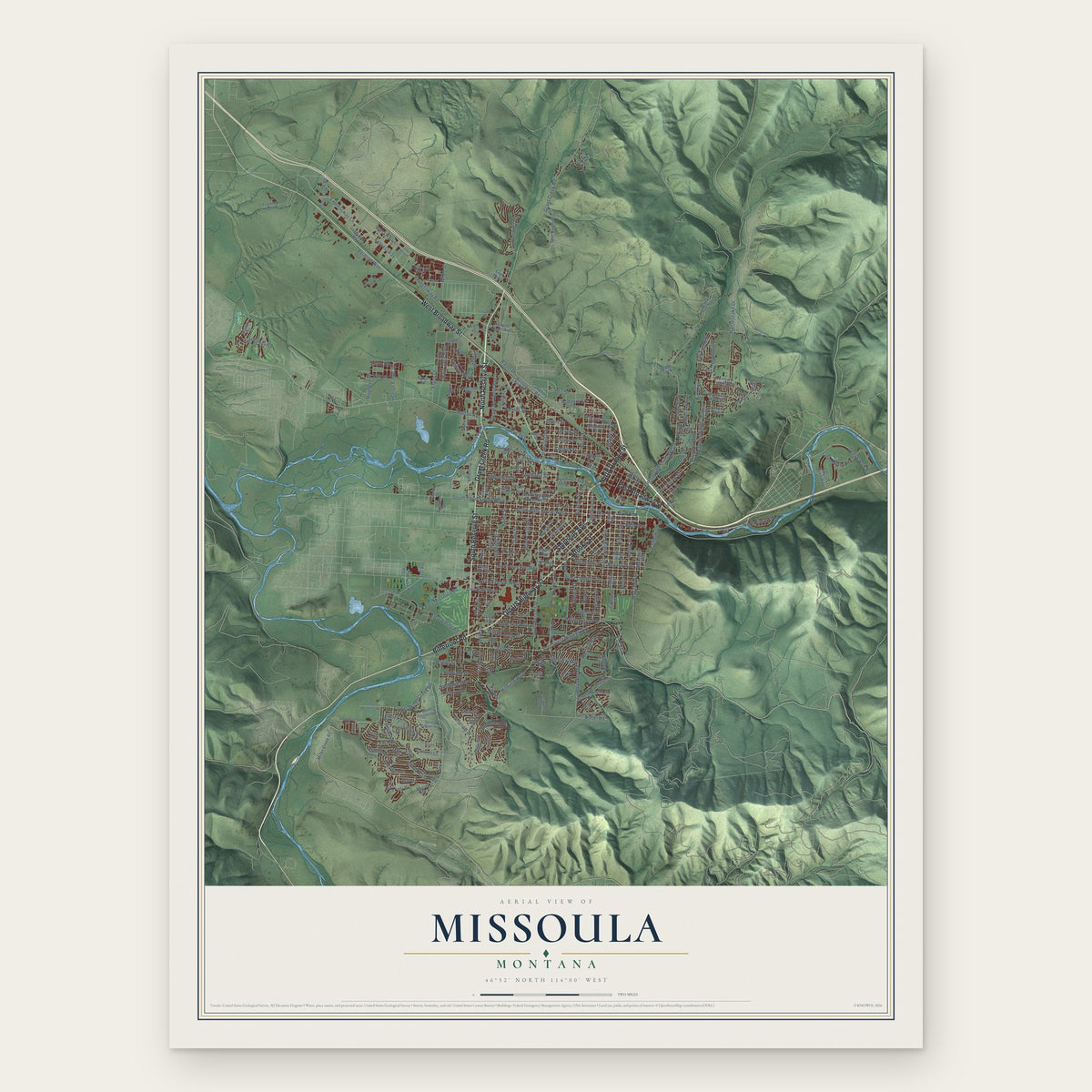 Missoula, Montana map print, the full design