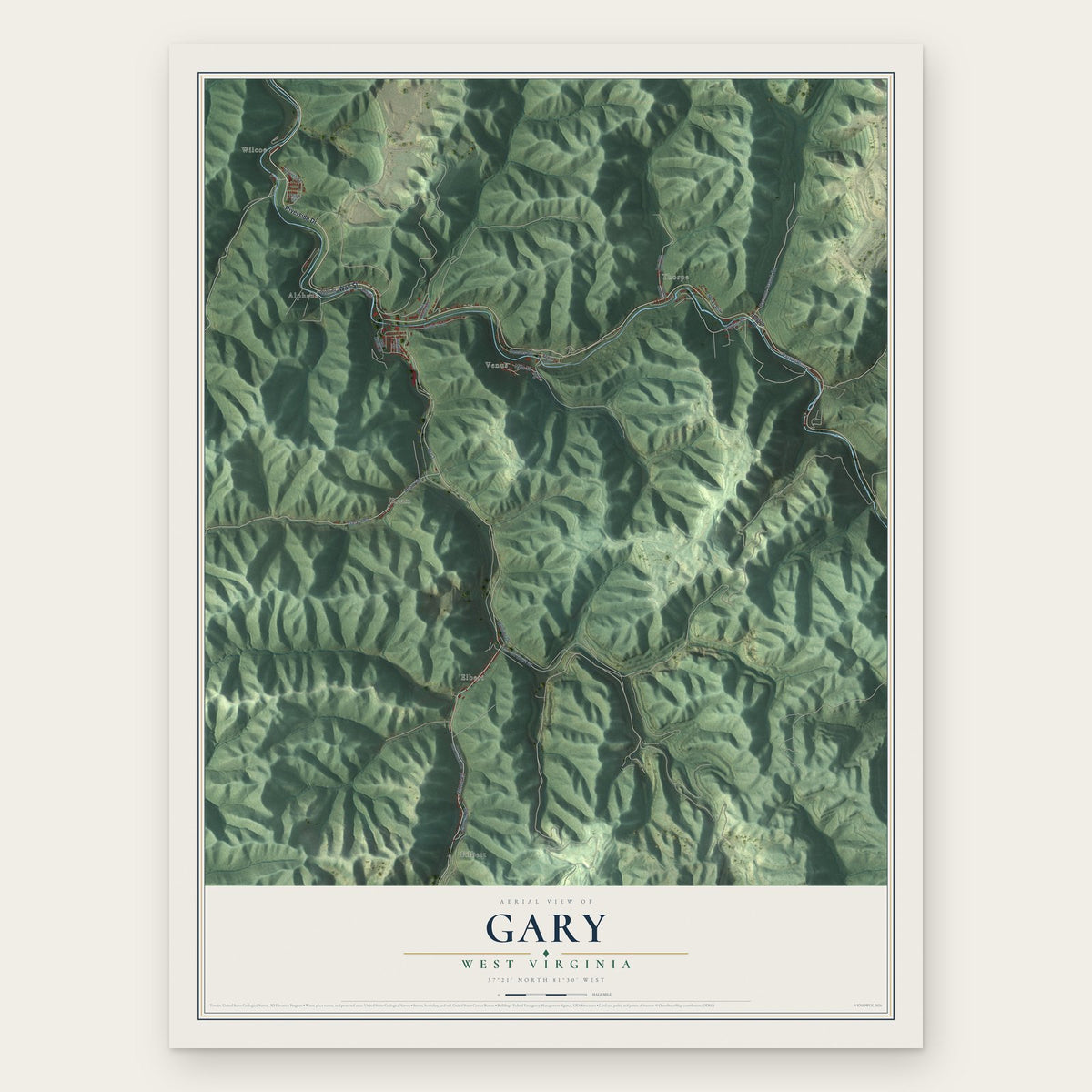 Gary, West Virginia map print, the full design