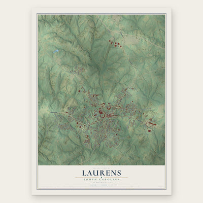 Laurens, South Carolina map print, the full design