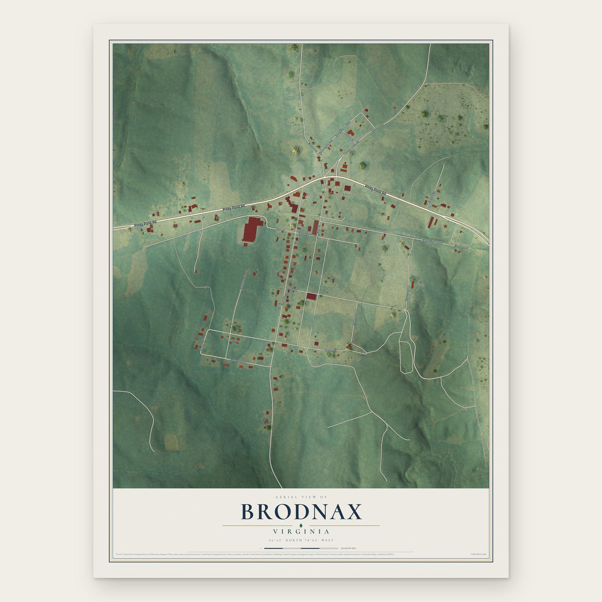 Brodnax, Virginia map print, the full design