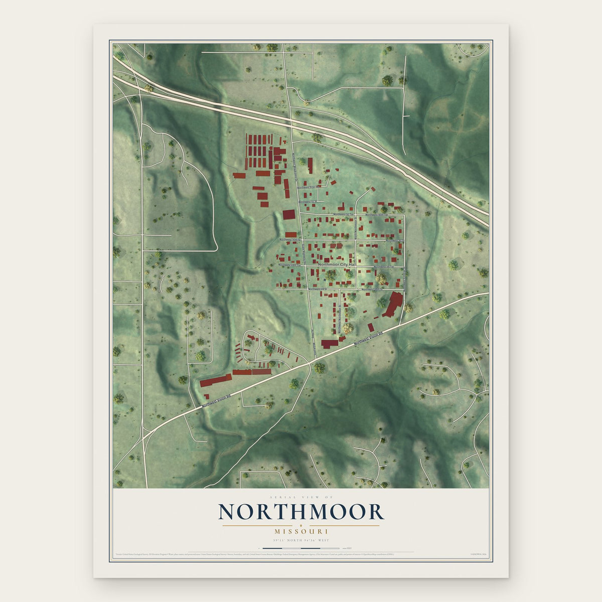 Northmoor, Missouri map print, the full design