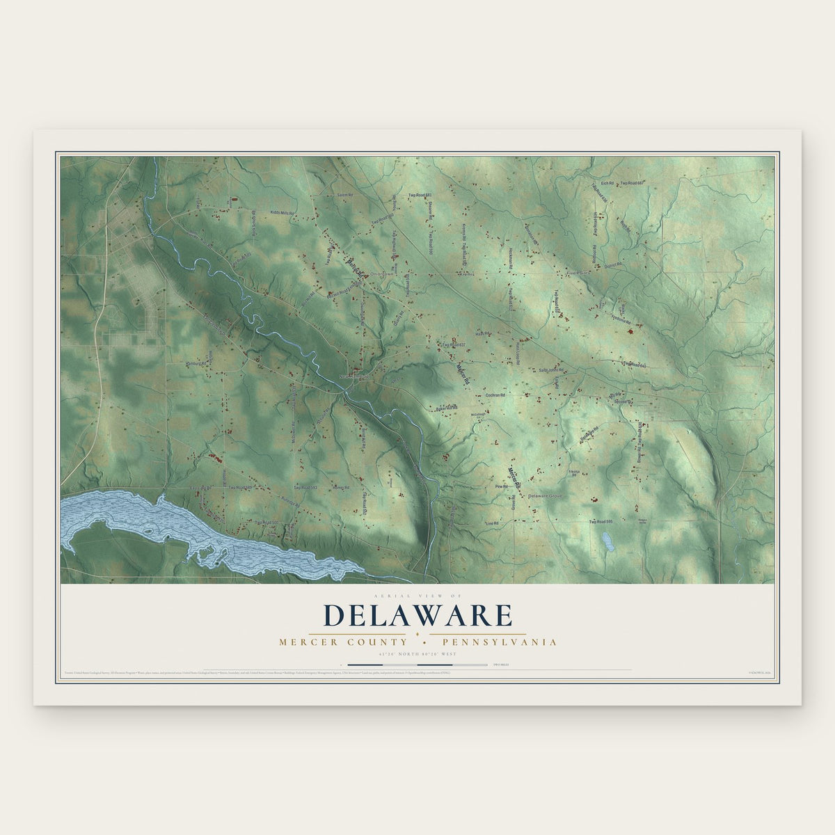 Delaware, Mercer County, Pennsylvania map print, the full design