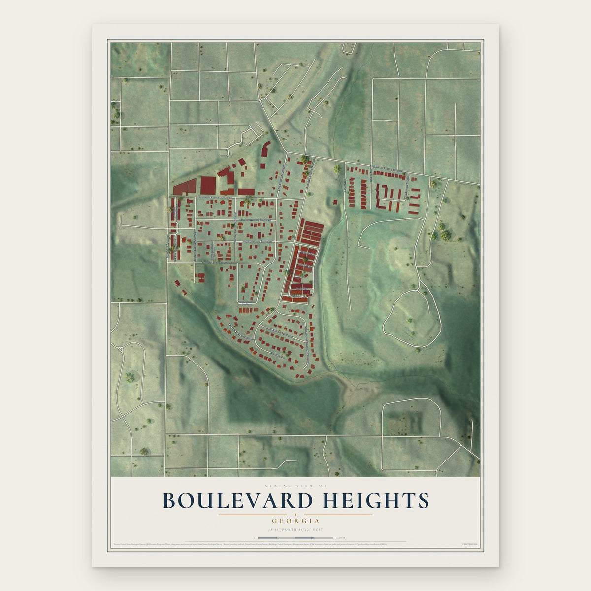 Boulevard Heights, Georgia map print, the full design