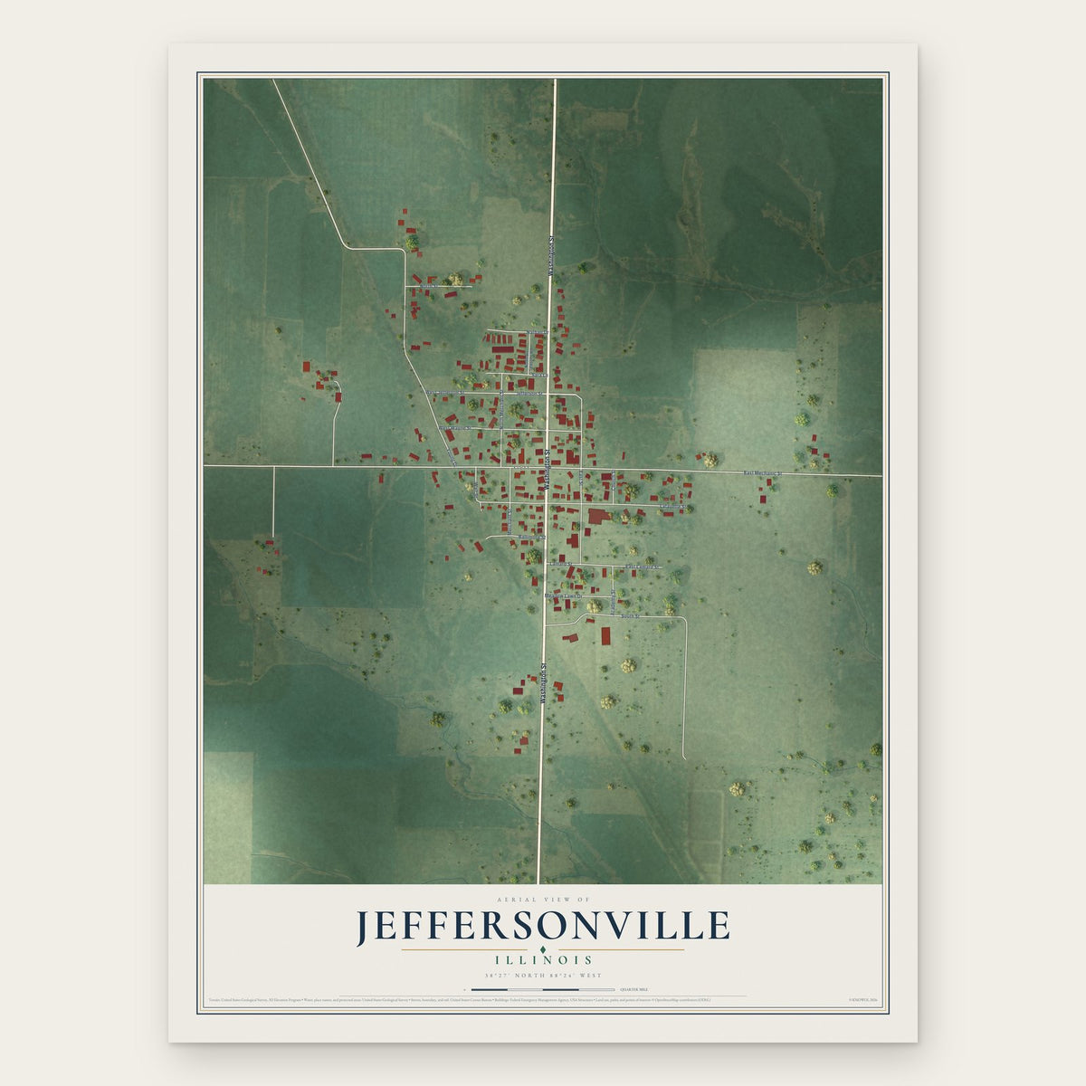 Jeffersonville, Illinois map print, the full design