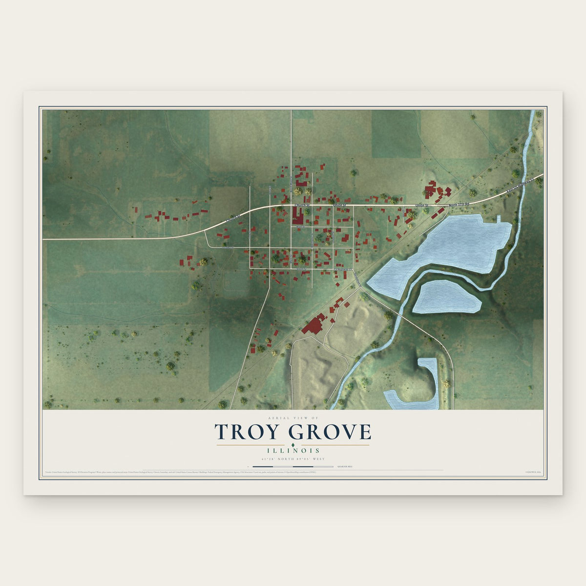 Troy Grove, Illinois map print, the full design