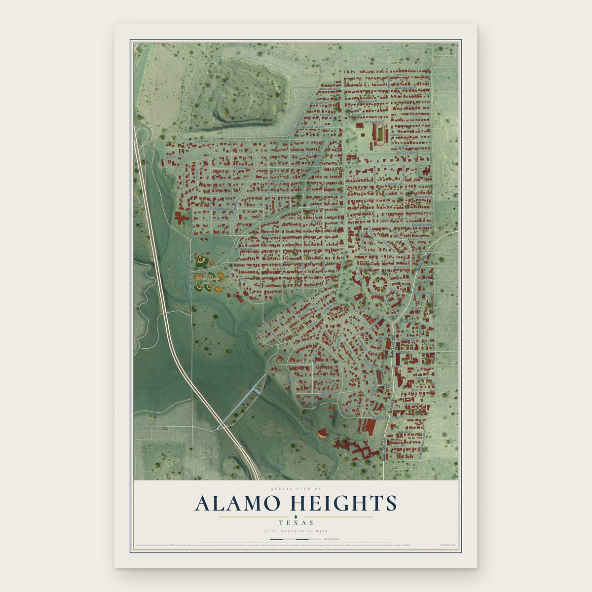 Alamo Heights, Texas map print, the full design