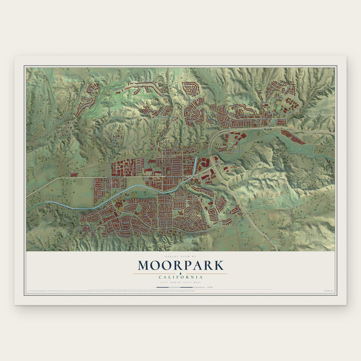 Moorpark, California map print, the full design
