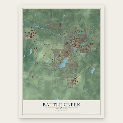 Battle Creek, Michigan map print, the full design