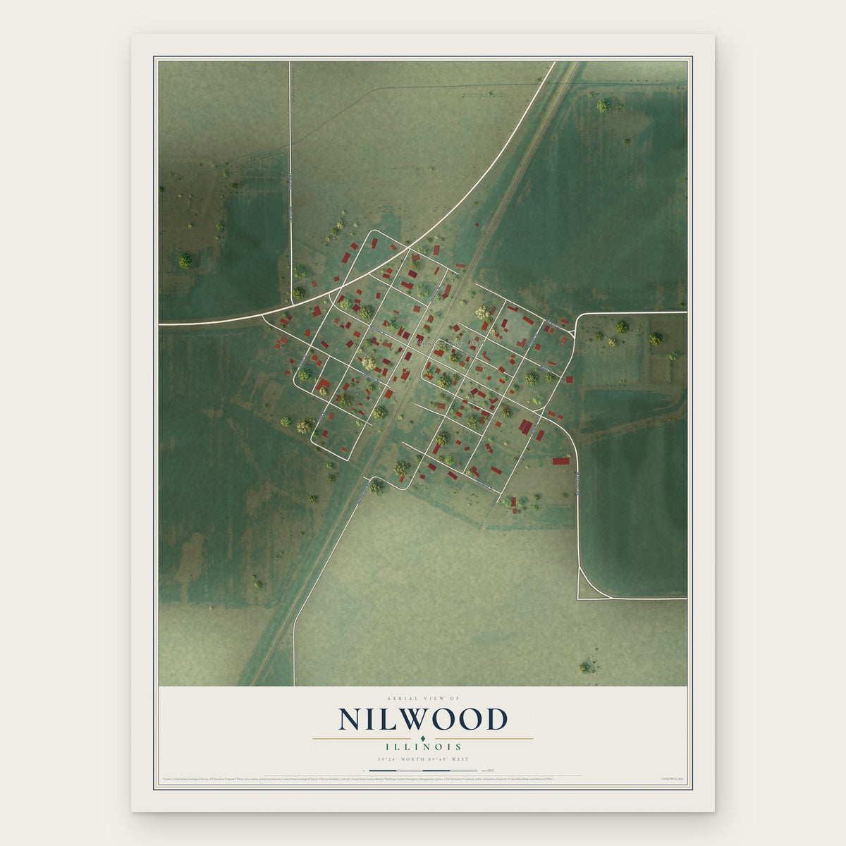Nilwood, Illinois map print, the full design