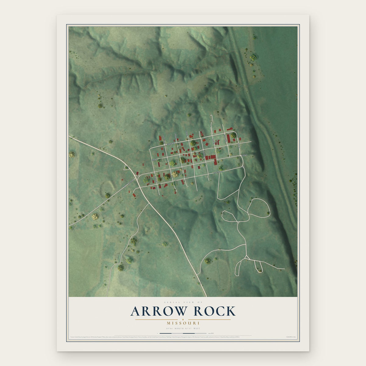 Arrow Rock, Missouri map print, the full design