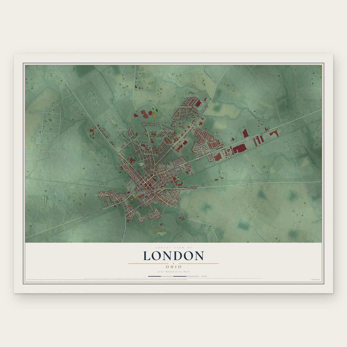London, Ohio map print, the full design