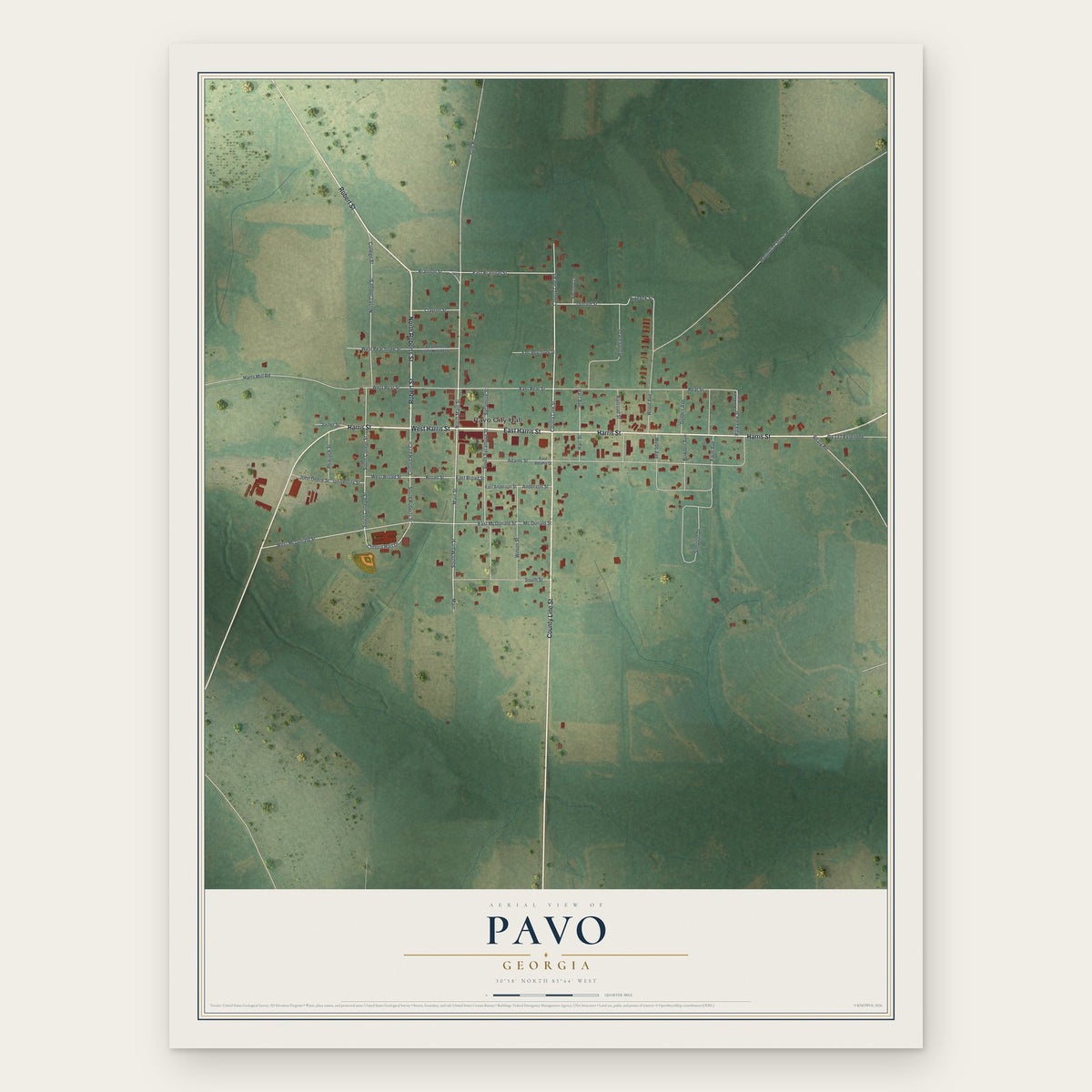 Pavo, Georgia map print, the full design