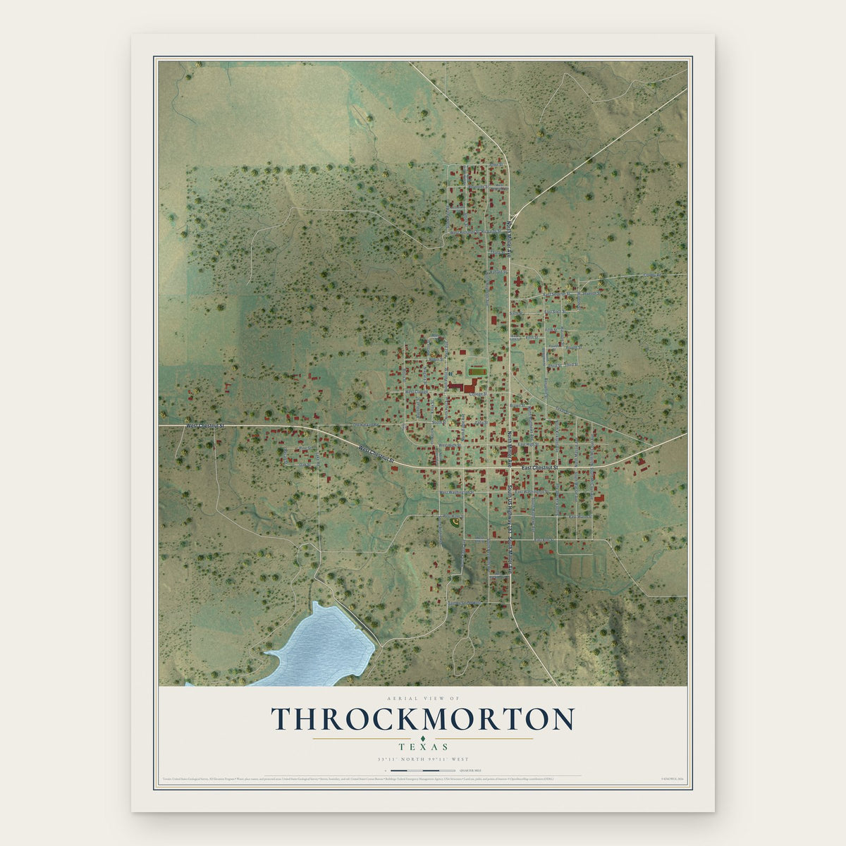 Throckmorton, Texas map print, the full design