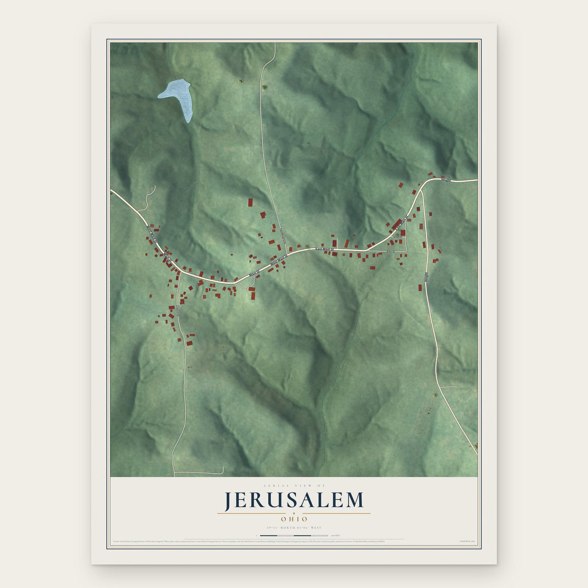 Jerusalem, Ohio map print, the full design