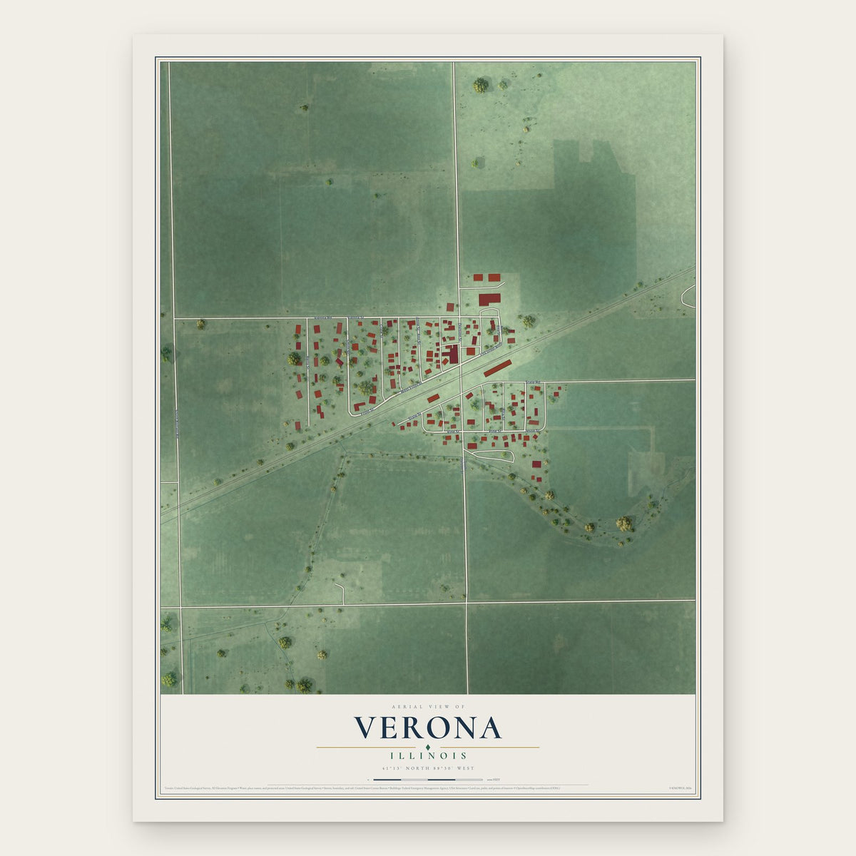 Verona, Illinois map print, the full design