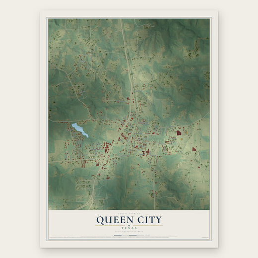 Queen City, Texas map print, the full design