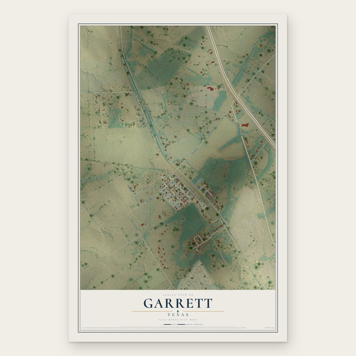 Garrett, Texas map print, the full design