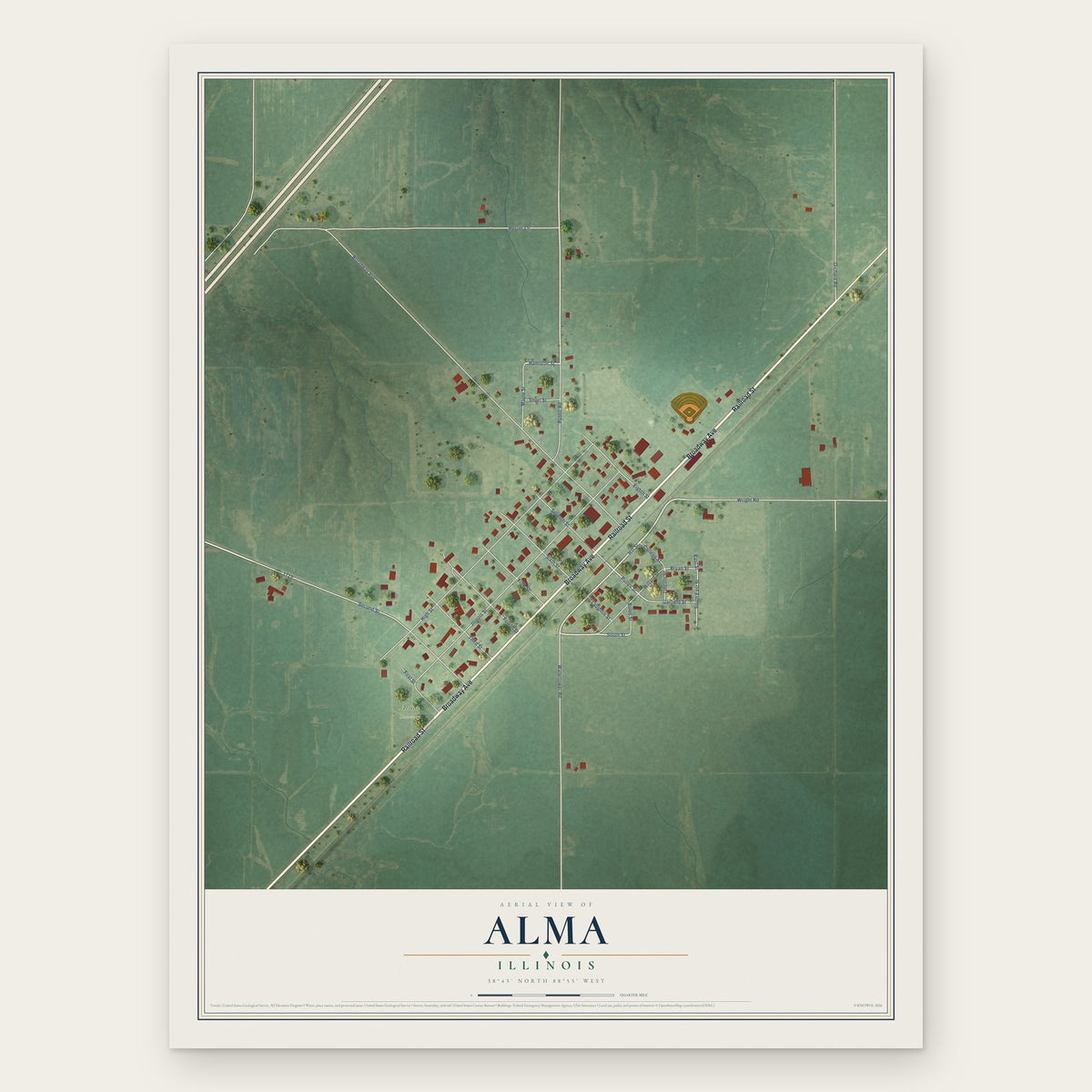 Alma, Illinois map print, the full design