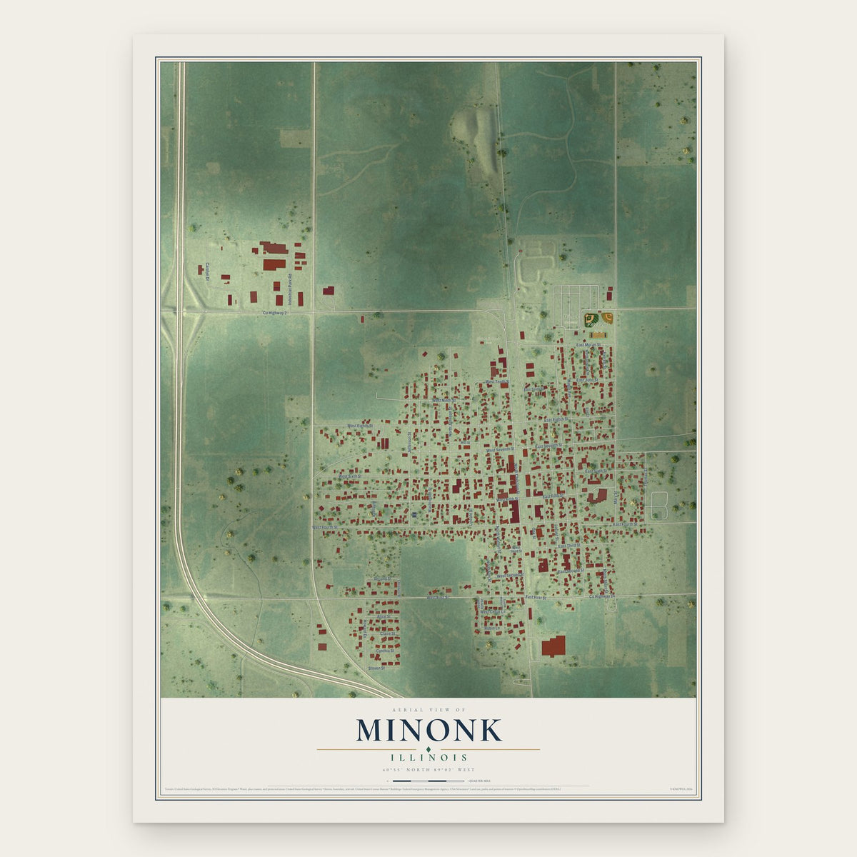 Minonk, Illinois map print, the full design