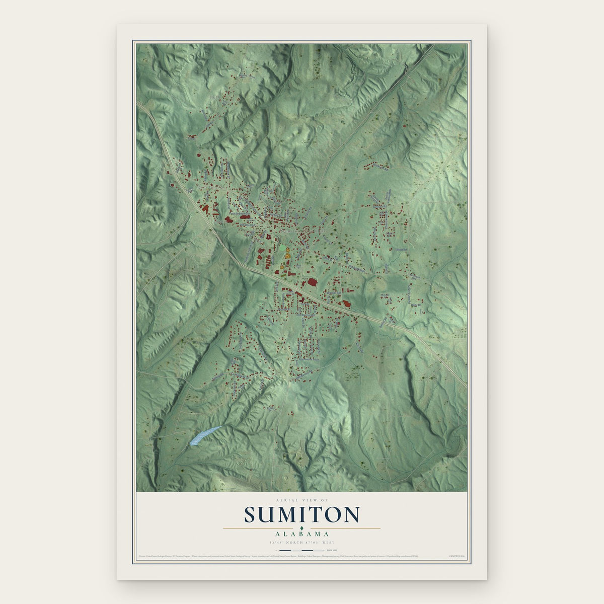 Sumiton, Alabama map print, the full design