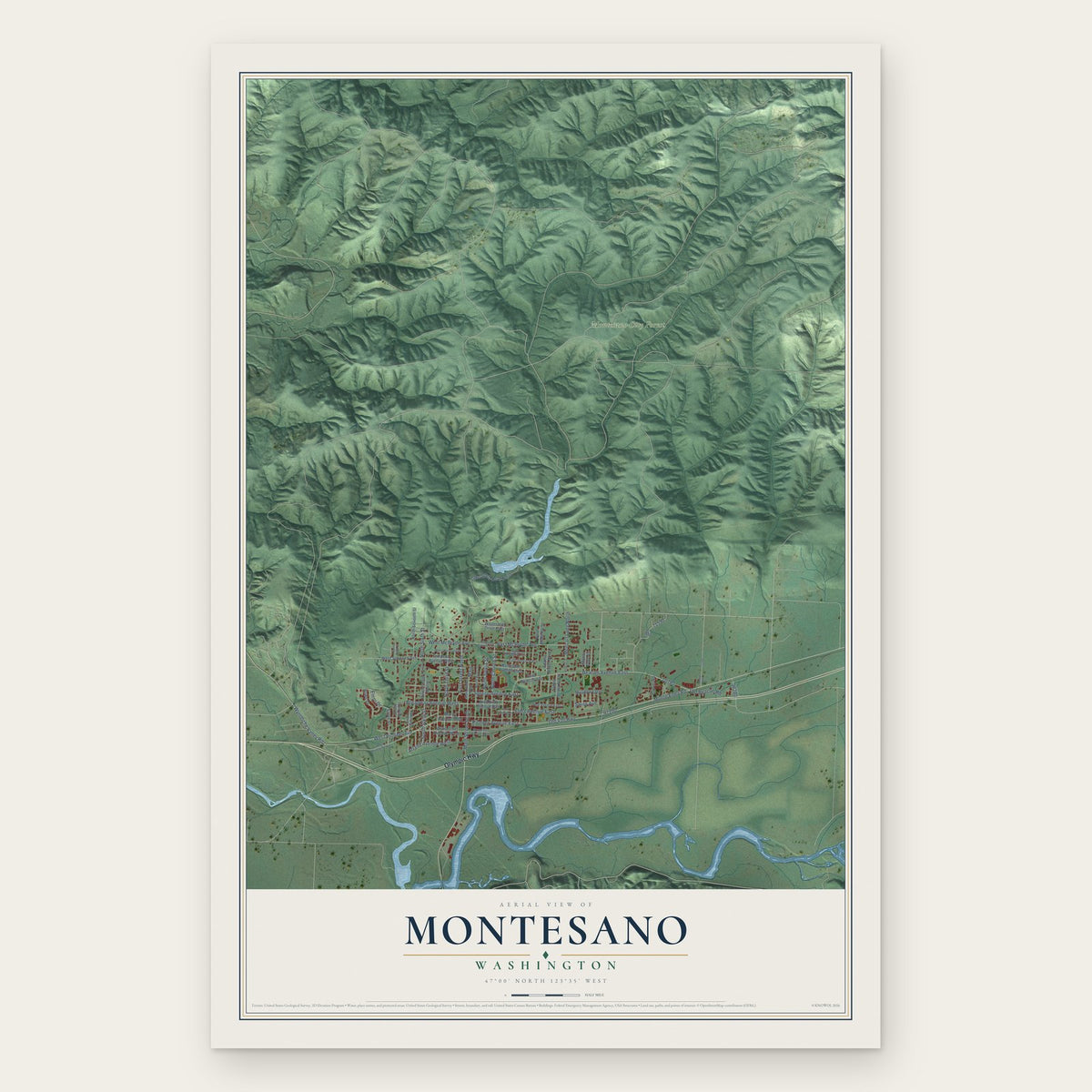 Montesano, Washington map print, the full design