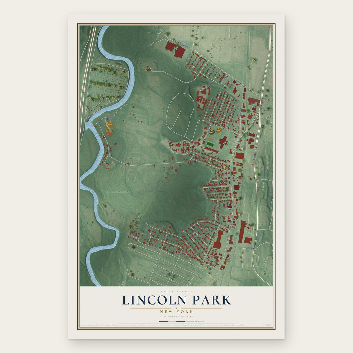 Lincoln Park, New York map print, the full design