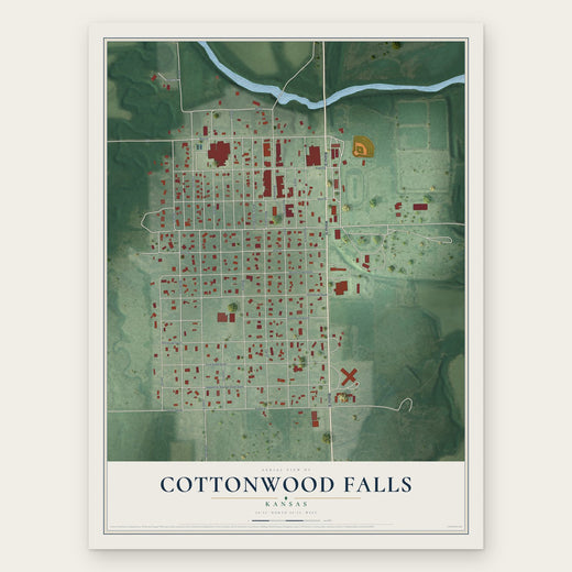 Cottonwood Falls, Kansas map print, the full design