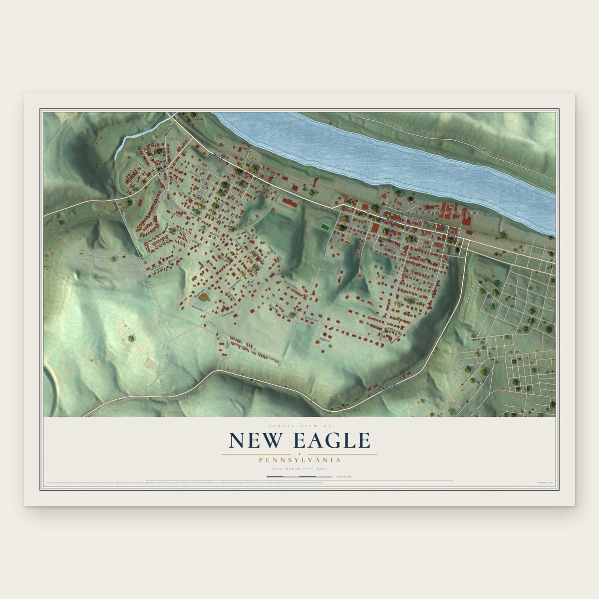 New Eagle, Pennsylvania map print, the full design