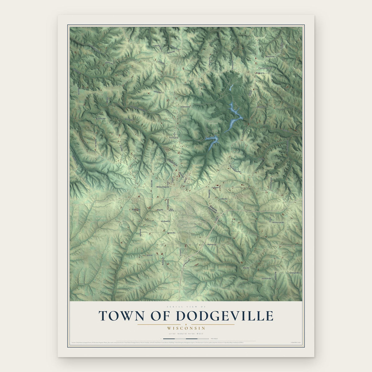 Town of Dodgeville, Wisconsin map print, the full design