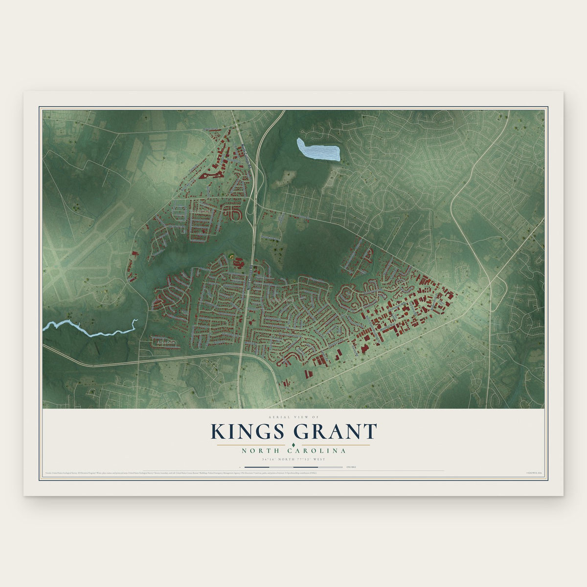 Kings Grant, North Carolina map print, the full design
